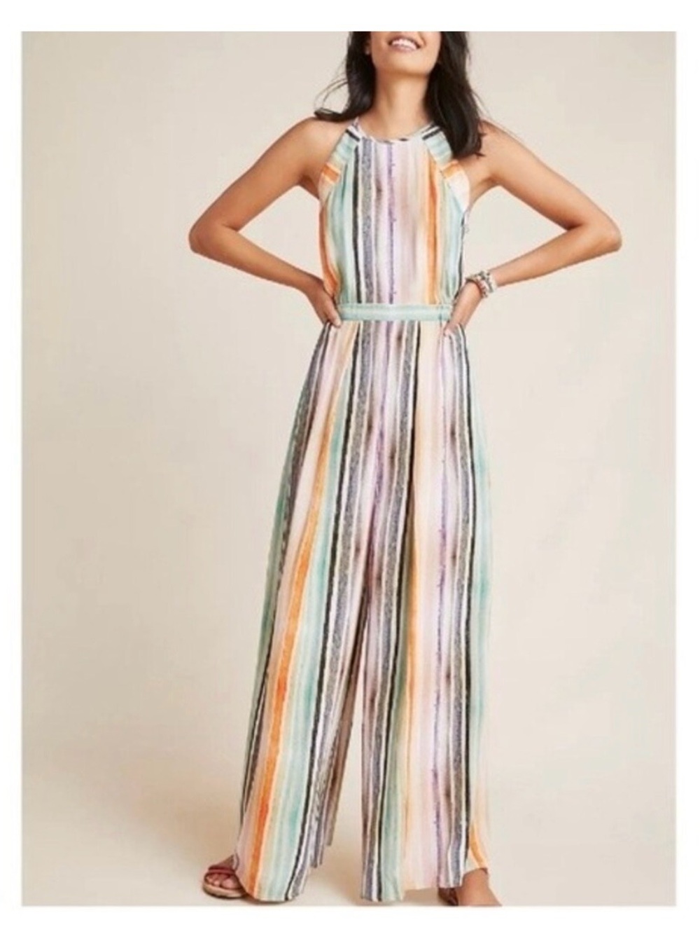 Anthropologie BL^NK London Gallery Row Jumpsuit Watercolor Stripe Size S